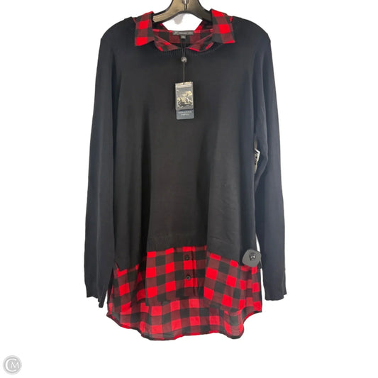 Top Long Sleeve Basic By Adrianna Papell In Black & Red, Size: L