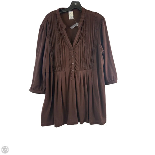 Top 3/4 Sleeve By Just My Size In Brown, Size: 2x