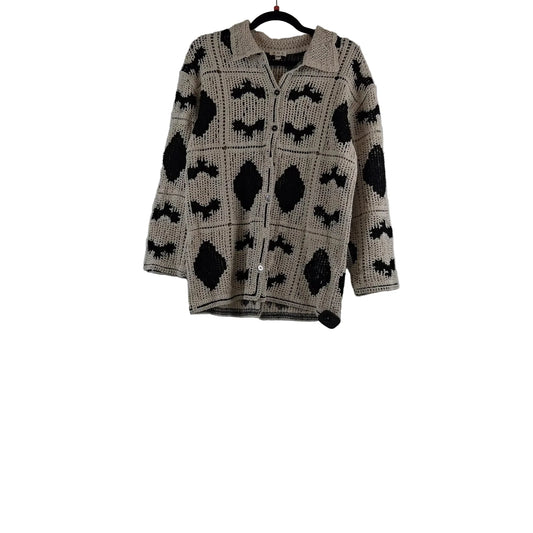 Sweater Cardigan By Pol In Black & Cream, Size: S