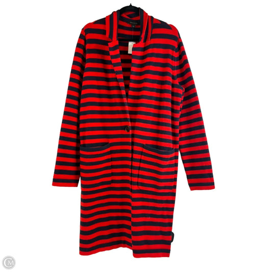 Sweater Cardigan By Ann Taylor In Black & Red, Size: L