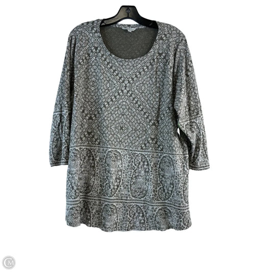 Top 3/4 Sleeve Basic By Lucky Brand In Green & White, Size: 2x