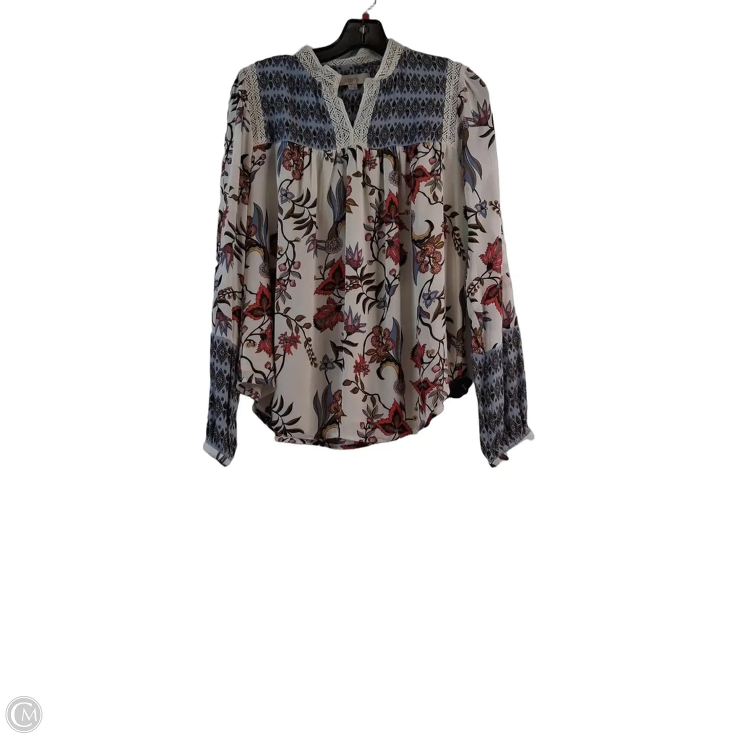 Top Long Sleeve By Loft In Blue & Cream, Size: Xs