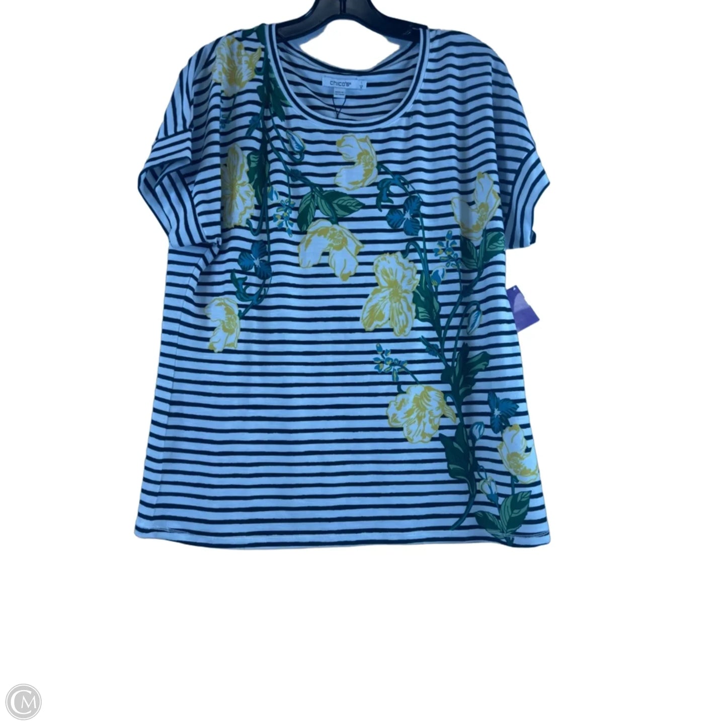 Top Short Sleeve By Chicos In Black & Yellow, Size: M