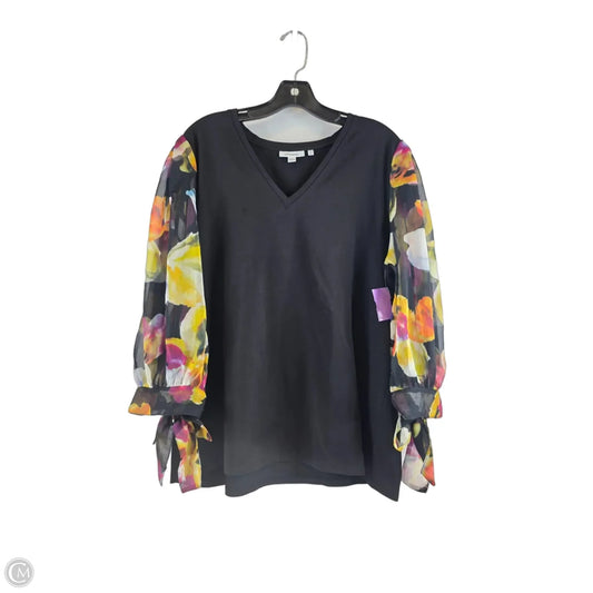 Top 3/4 Sleeve By Chicos In Black & Yellow, Size: Xl
