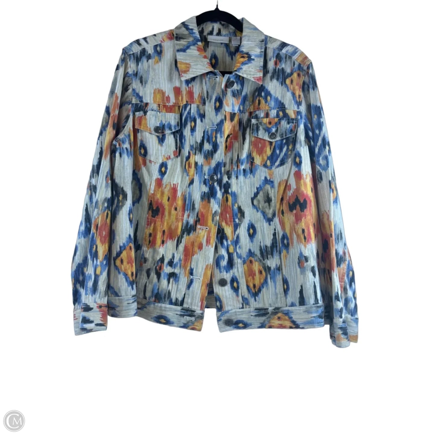 Jacket Denim By Chicos In Blue & Yellow, Size: Xl