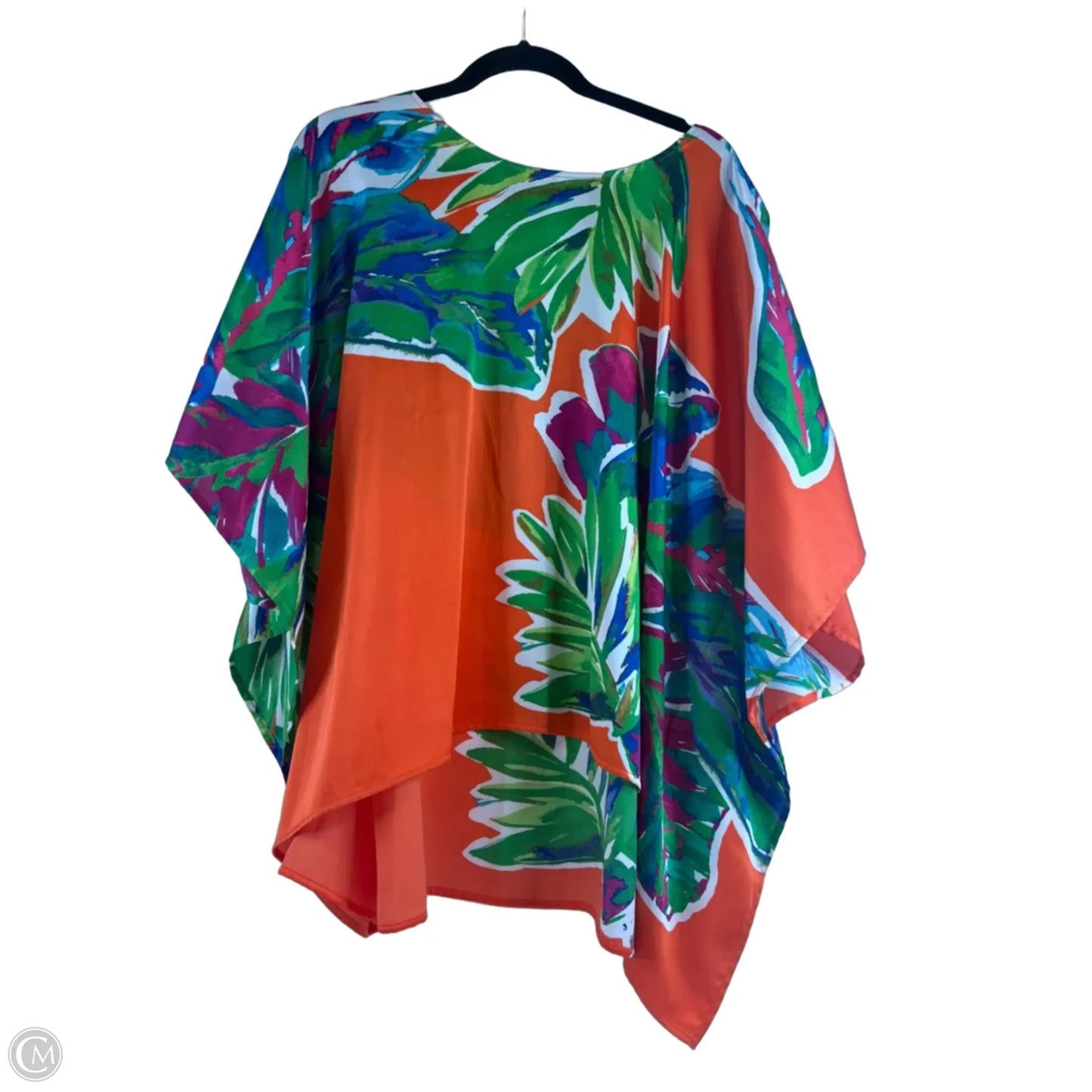 Poncho By Chicos In Green & Orange, Size: Xl