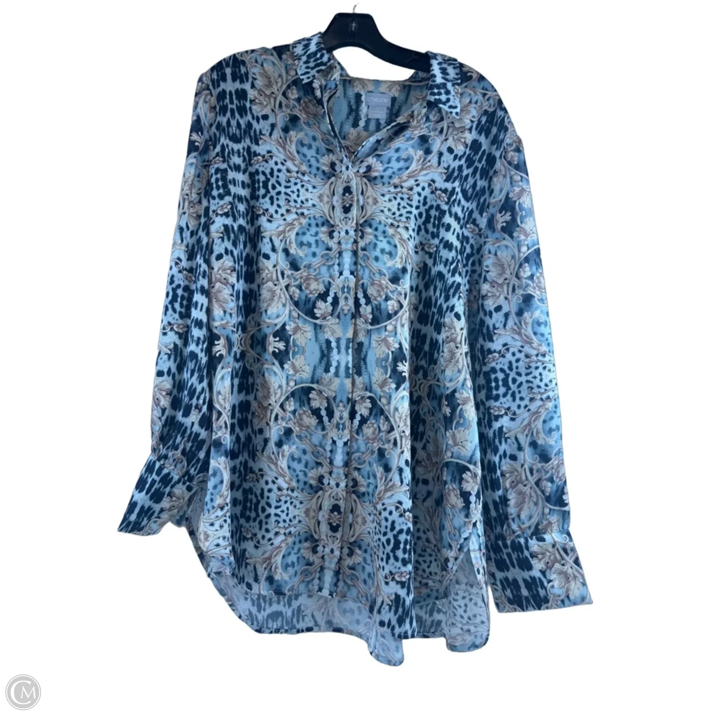 Top Long Sleeve By Chicos In Blue & Tan, Size: Xl