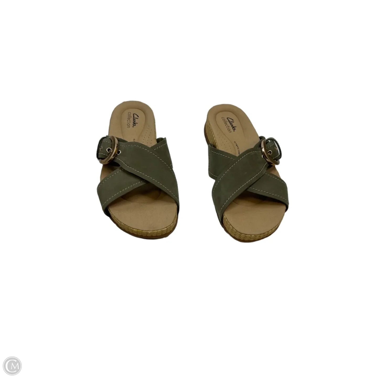 Sandals Flats By Clarks In Green & Tan, Size: 8