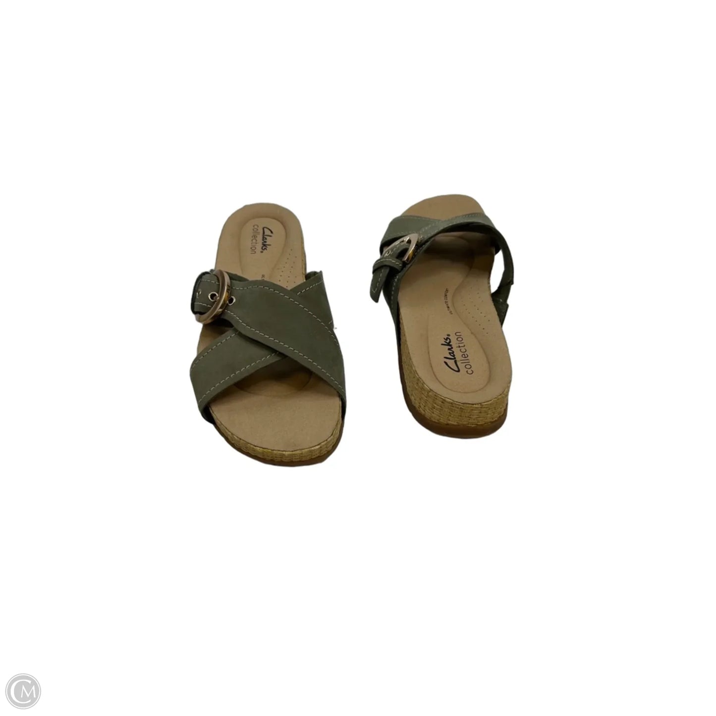 Sandals Flats By Clarks In Green & Tan, Size: 8