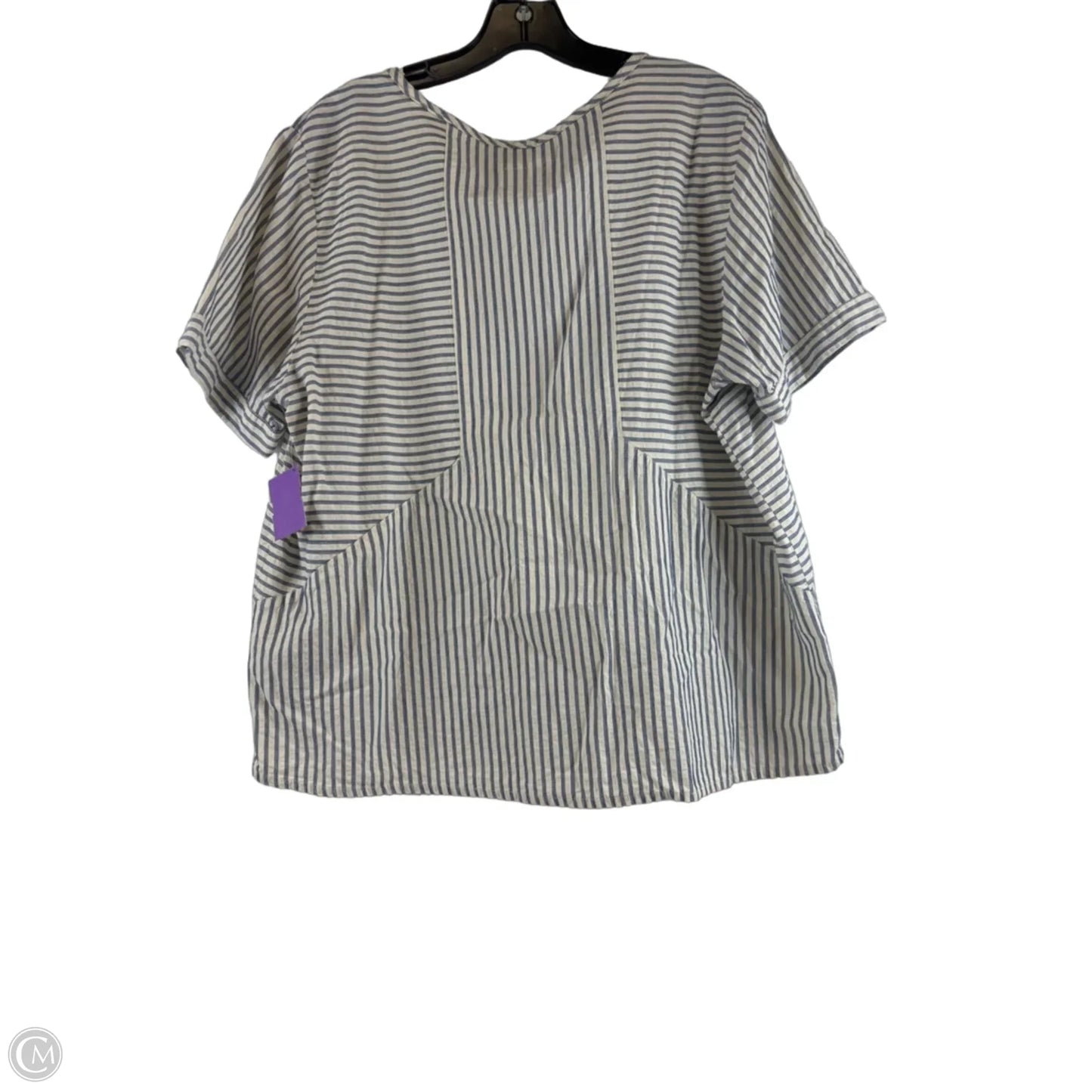 Top Short Sleeve By Flax In Blue & Cream, Size: M