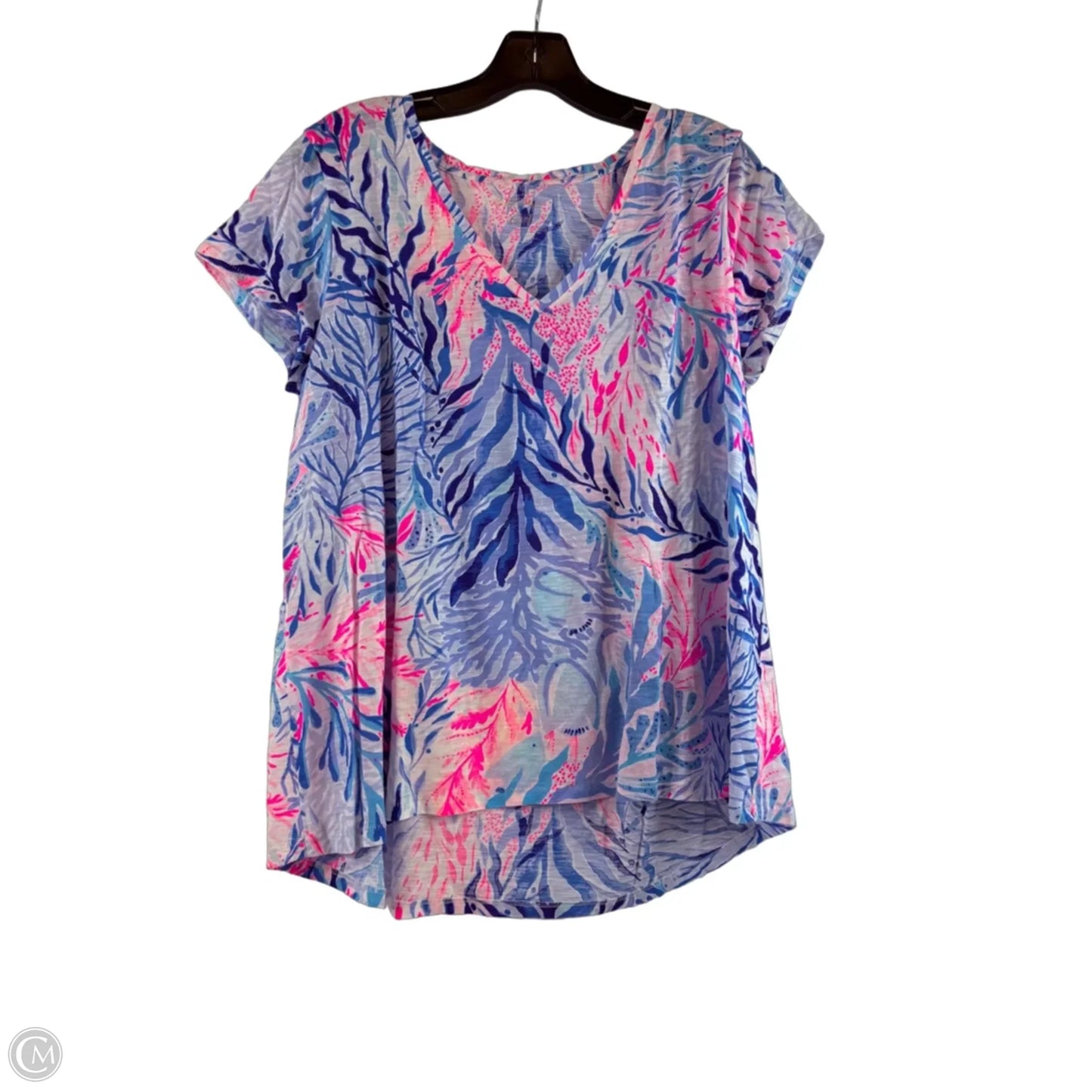 Top Short Sleeve Designer By Lilly Pulitzer In Blue & Pink, Size: Xl
