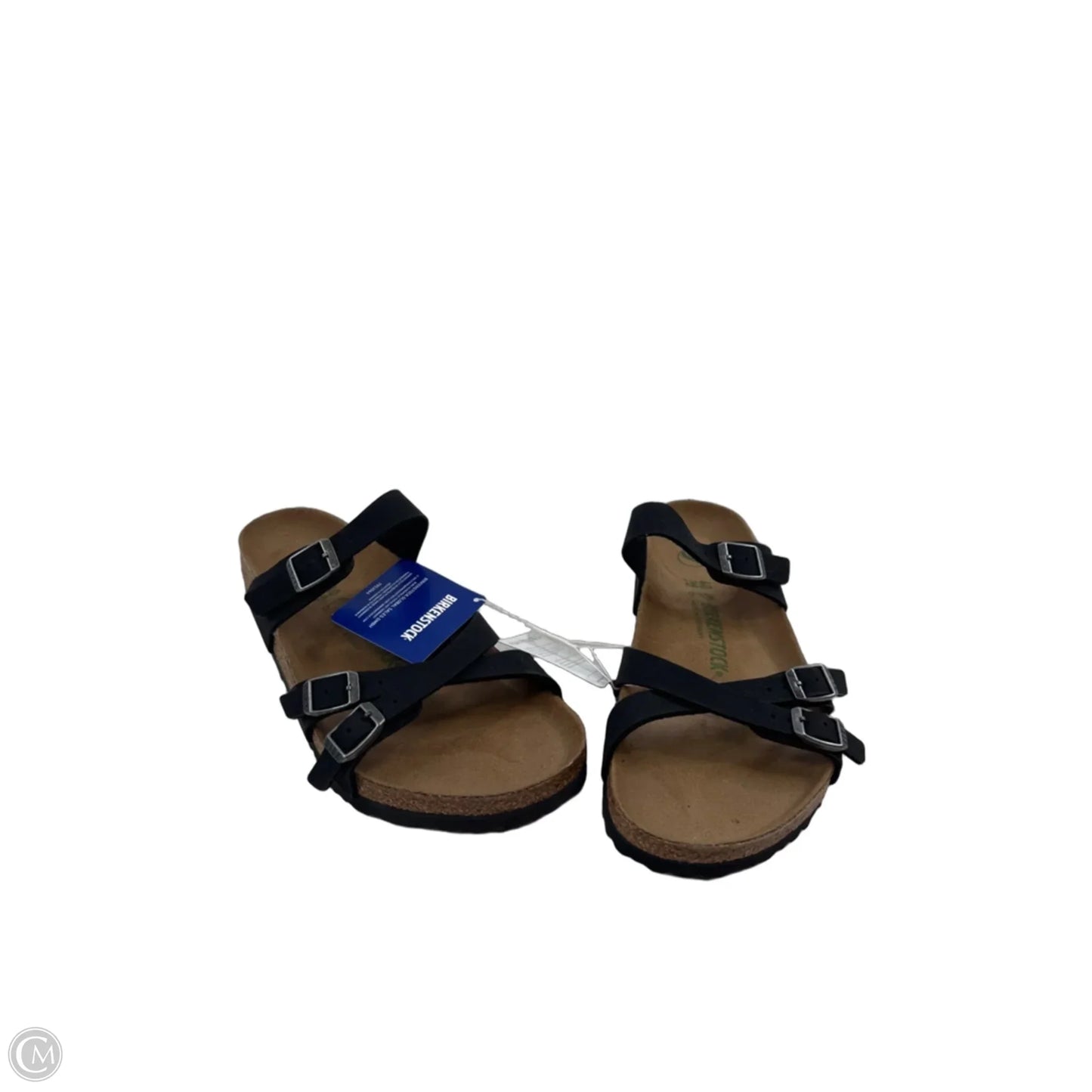 Sandals Flats By Birkenstock In Black & Tan, Size: 9