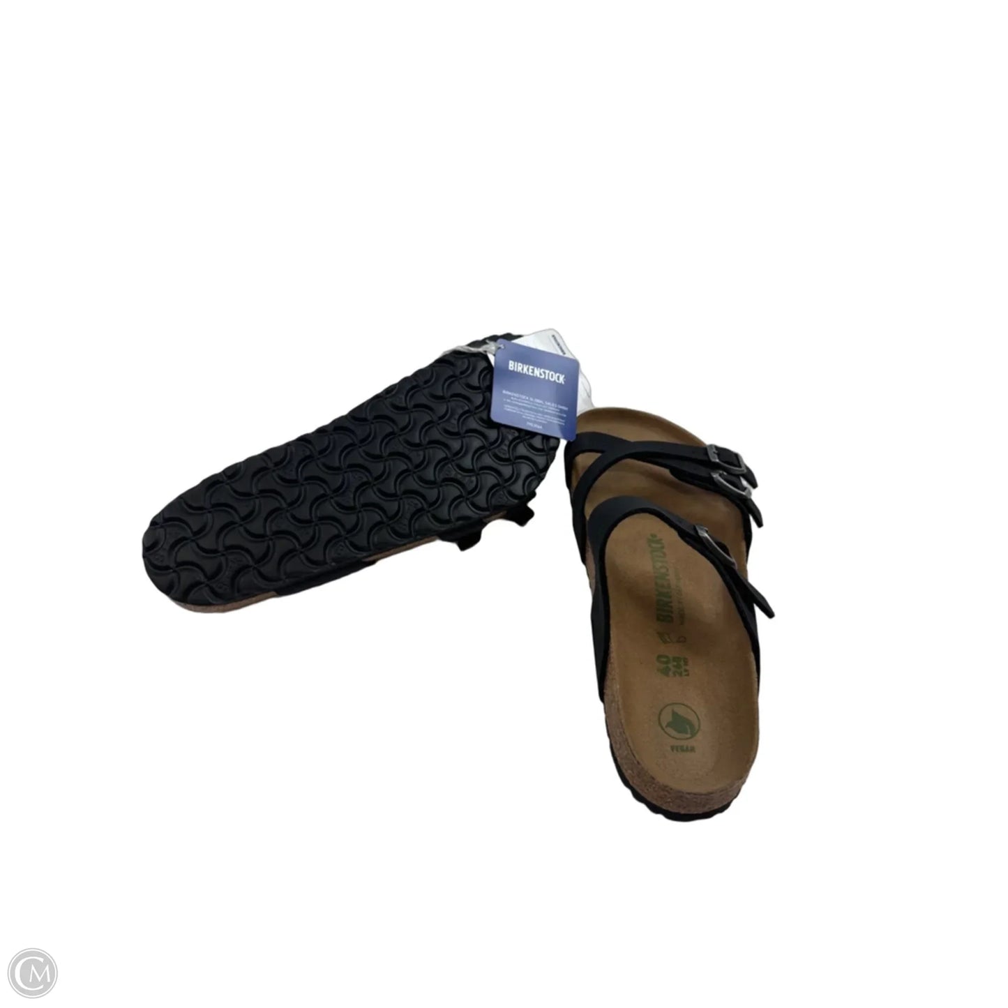 Sandals Flats By Birkenstock In Black & Tan, Size: 9