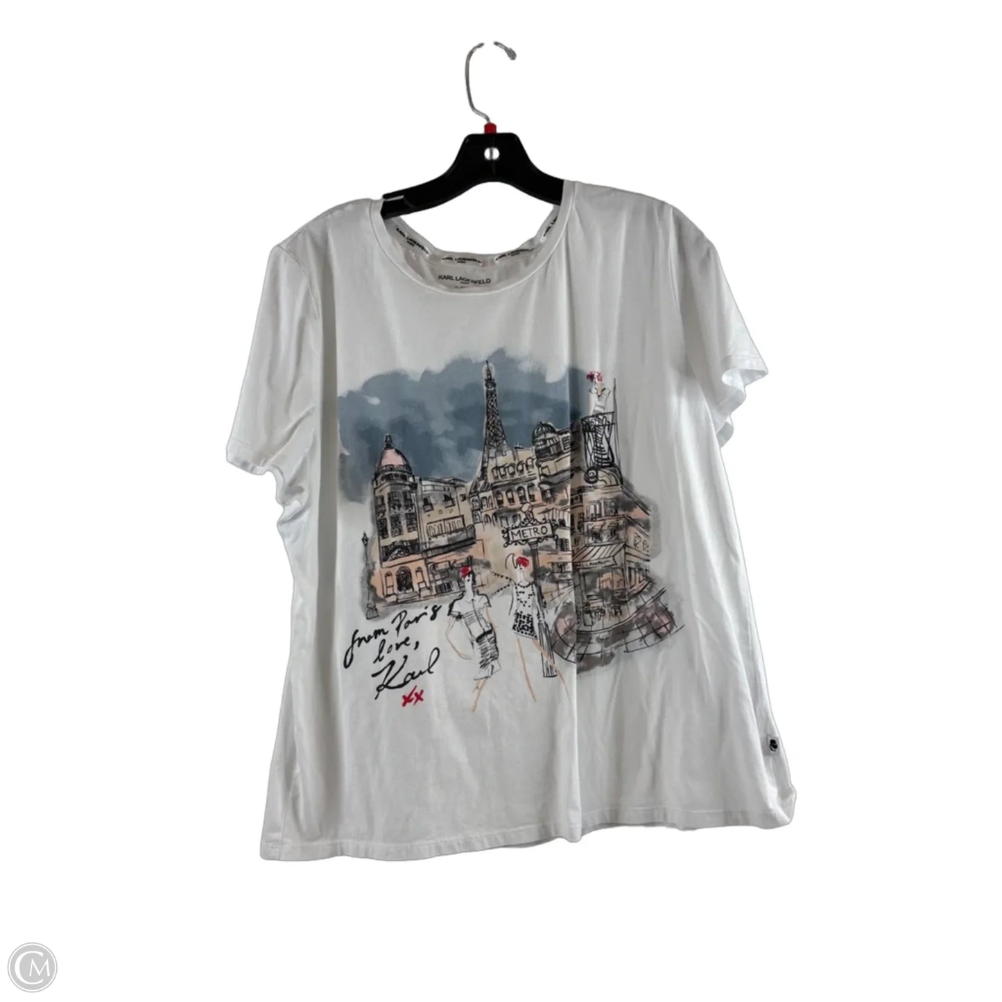 Top Short Sleeve Designer By Karl Lagerfeld In Blue & White, Size: Small
