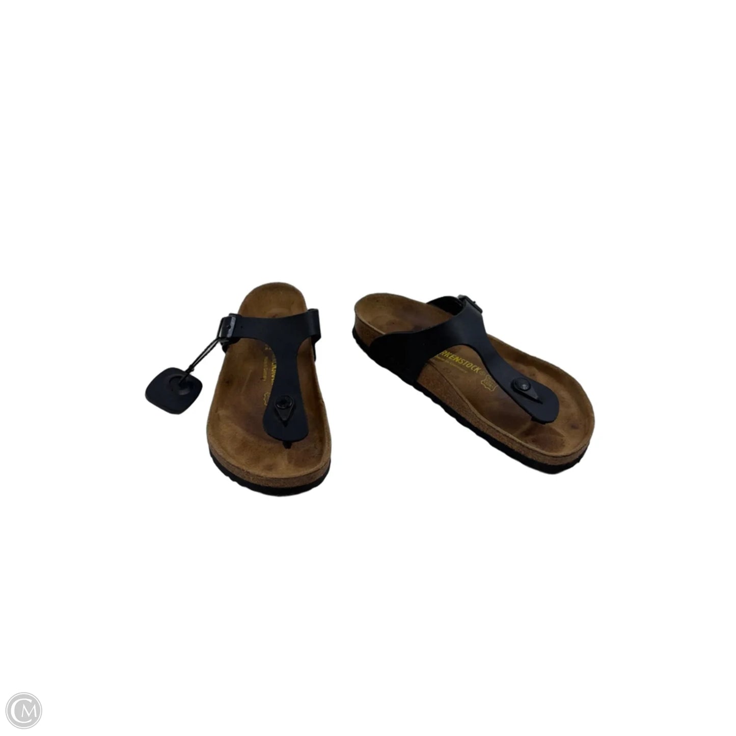 Sandals Flats By Birkenstock In Black & Tan, Size: 7