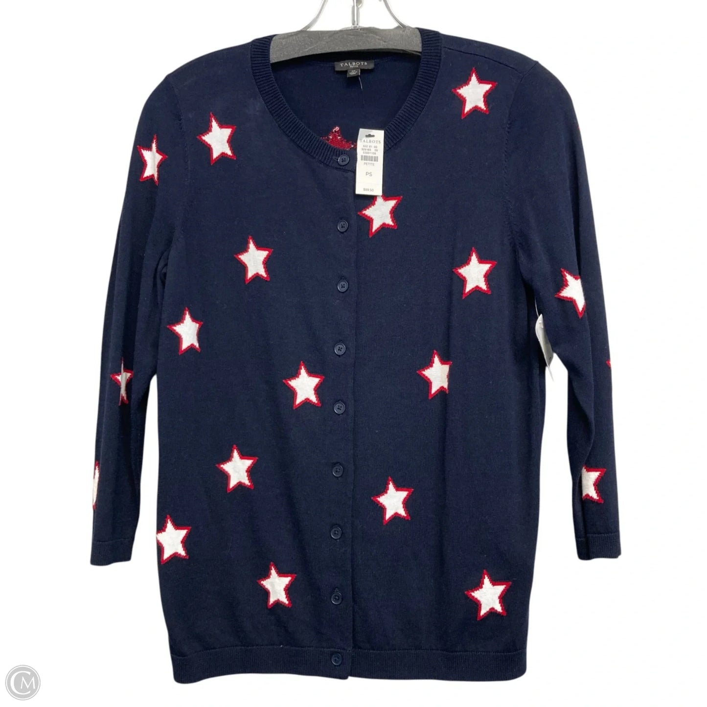 Sweater Cardigan By Talbots In Blue Red & White, Size: Sp