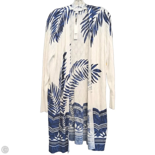 Sweater Cardigan By Chicos In Blue & White, Size: Xl