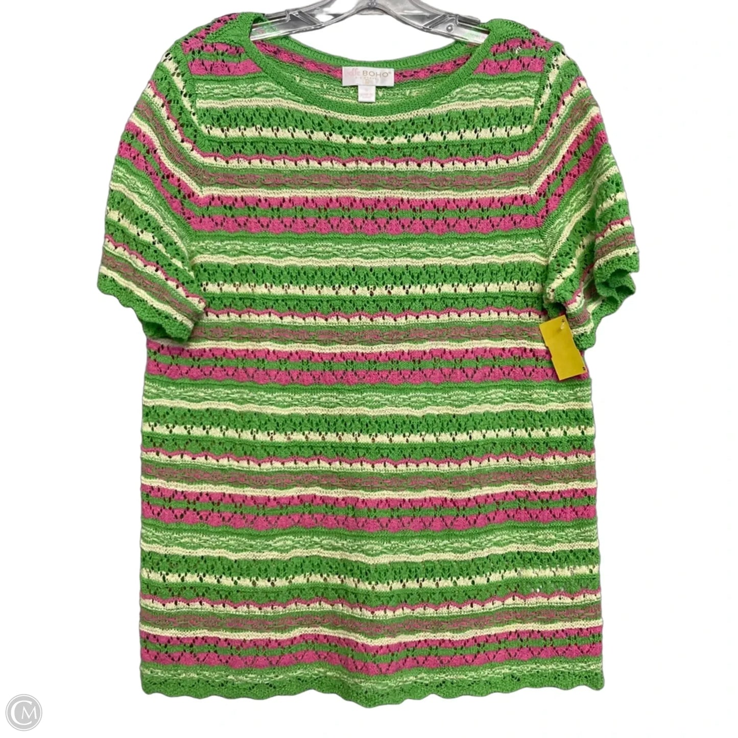 Top Short Sleeve By Belle Boho In Green & Pink, Size: S