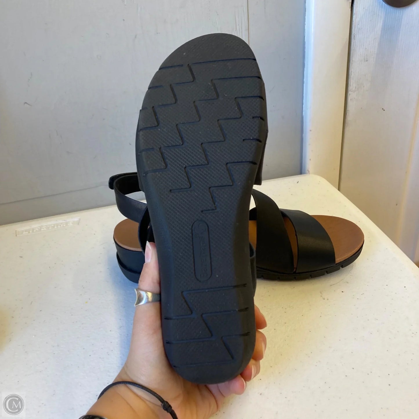 Sandals Heels Wedge By Baretraps In Black & Tan, Size: 8