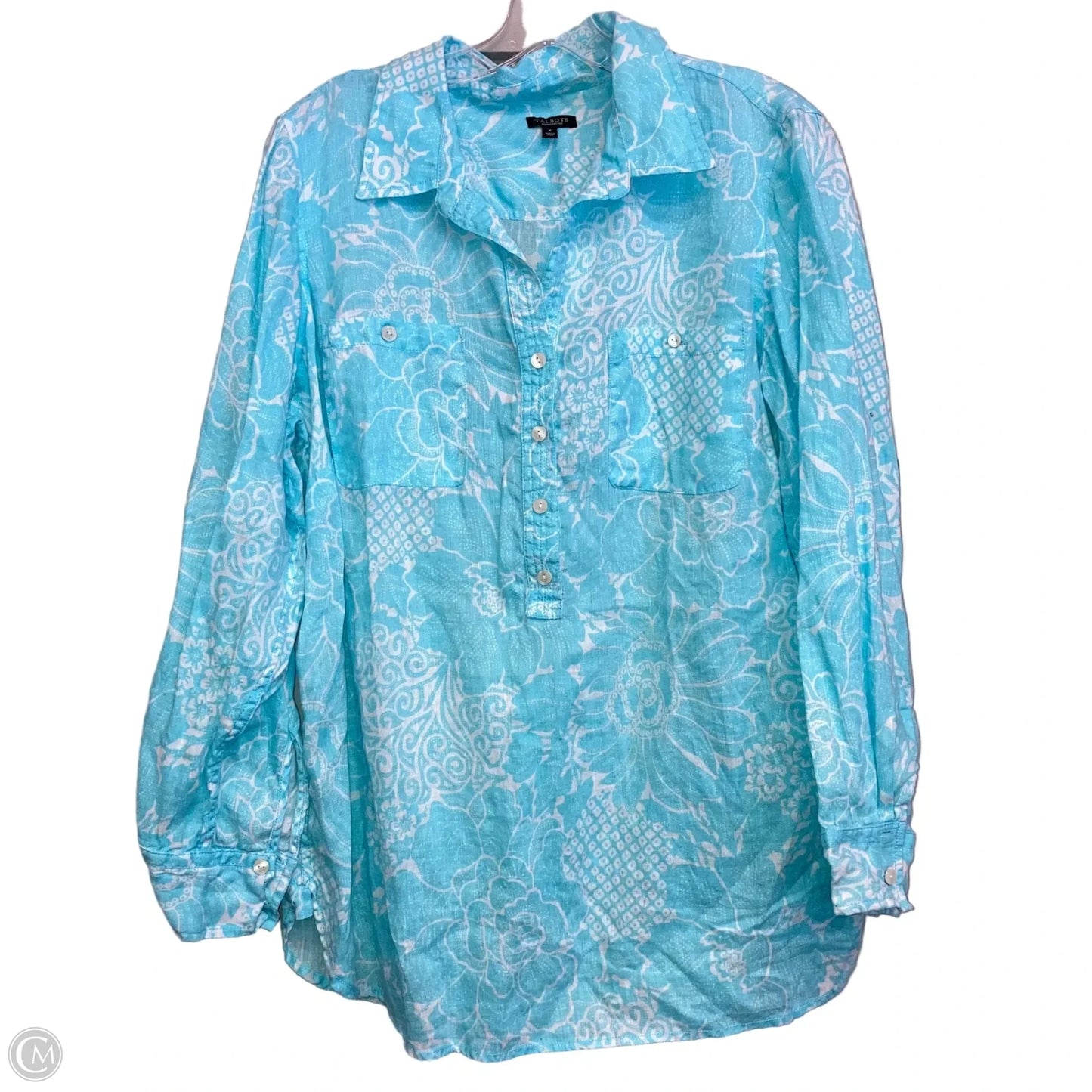 Top Long Sleeve By Talbots In Blue & White, Size: Xl