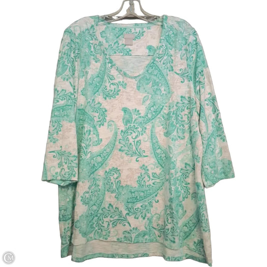 Top Long Sleeve By Chicos In Green & White, Size: L