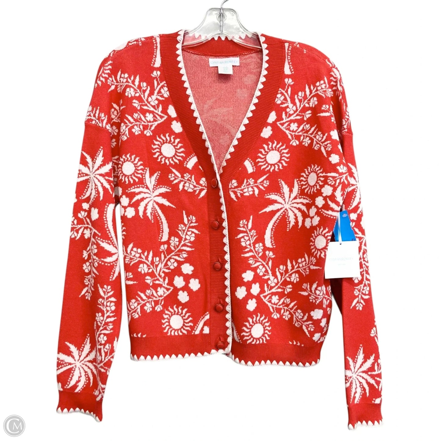 Sweater Cardigan By Cynthia Rowley In Orange & White, Size: M