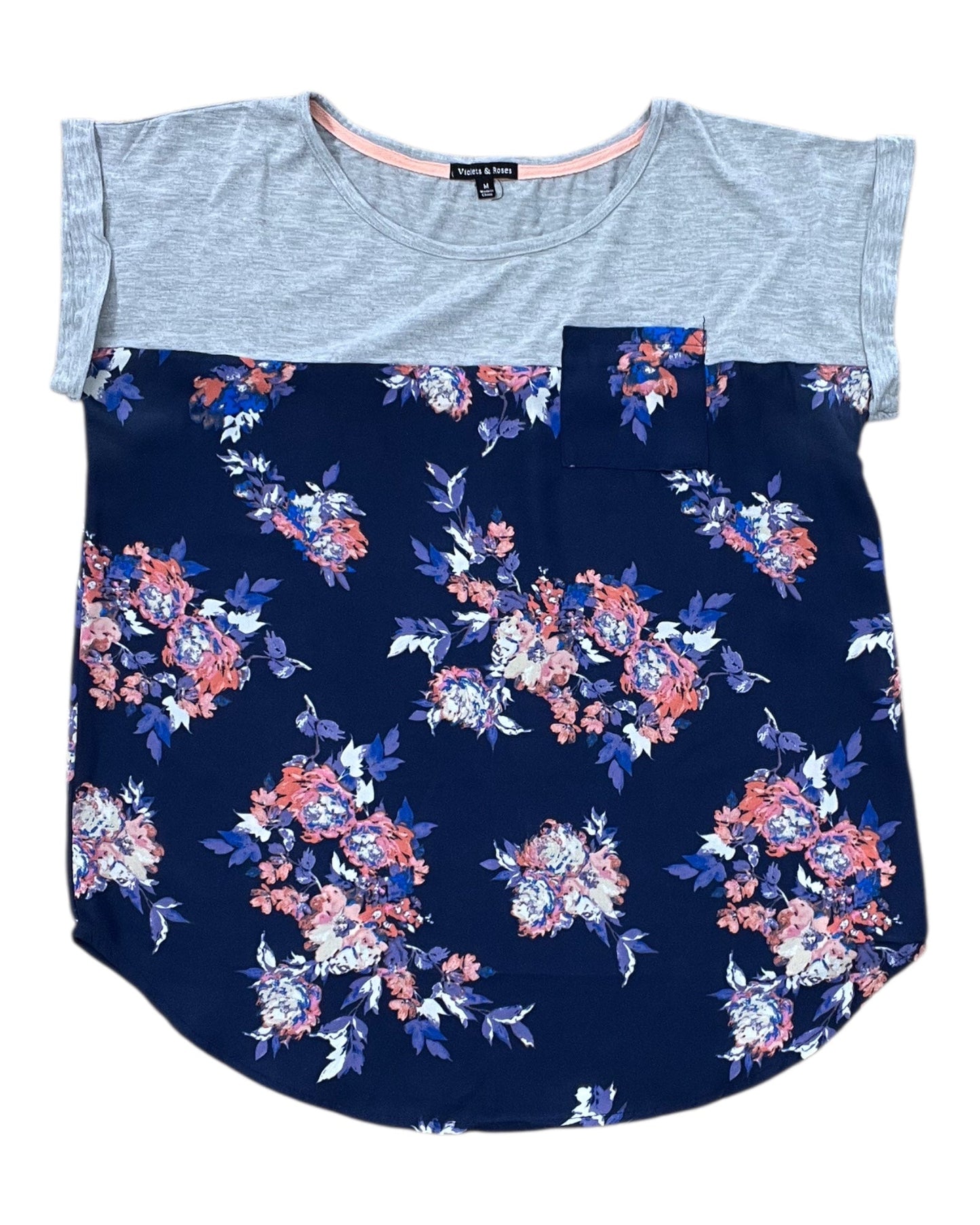 Top Ss By Clothes Mentor In Blue & Grey, Size:M