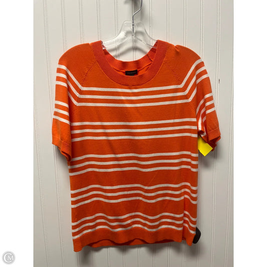 Sweater Short Sleeve By Talbots In Orange & White, Size: M
