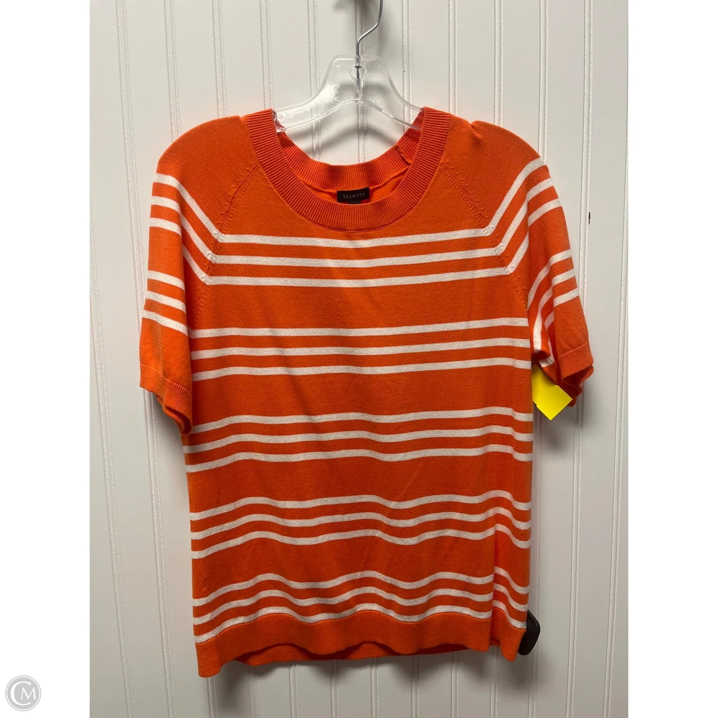 Sweater Short Sleeve By Talbots In Orange & White, Size: M