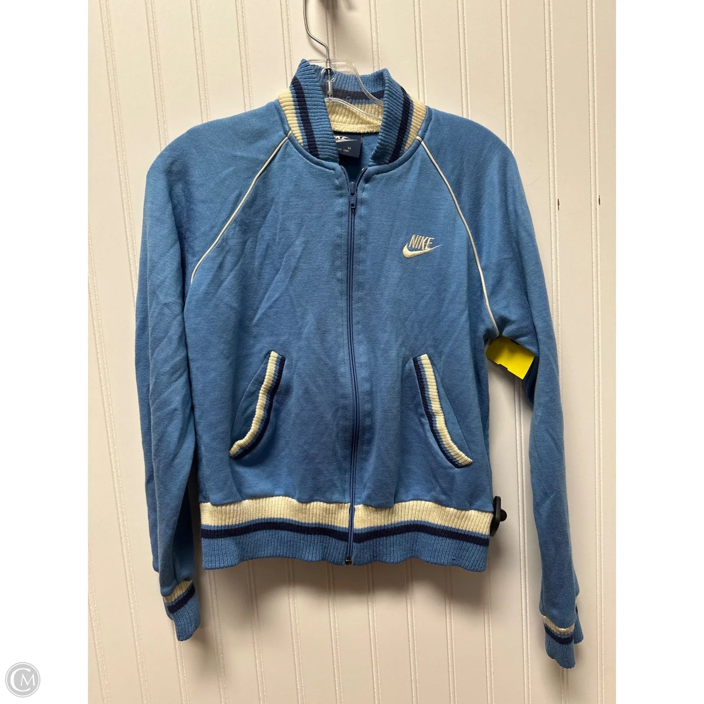 Athletic Jacket By Nike In Blue & White, Size: M