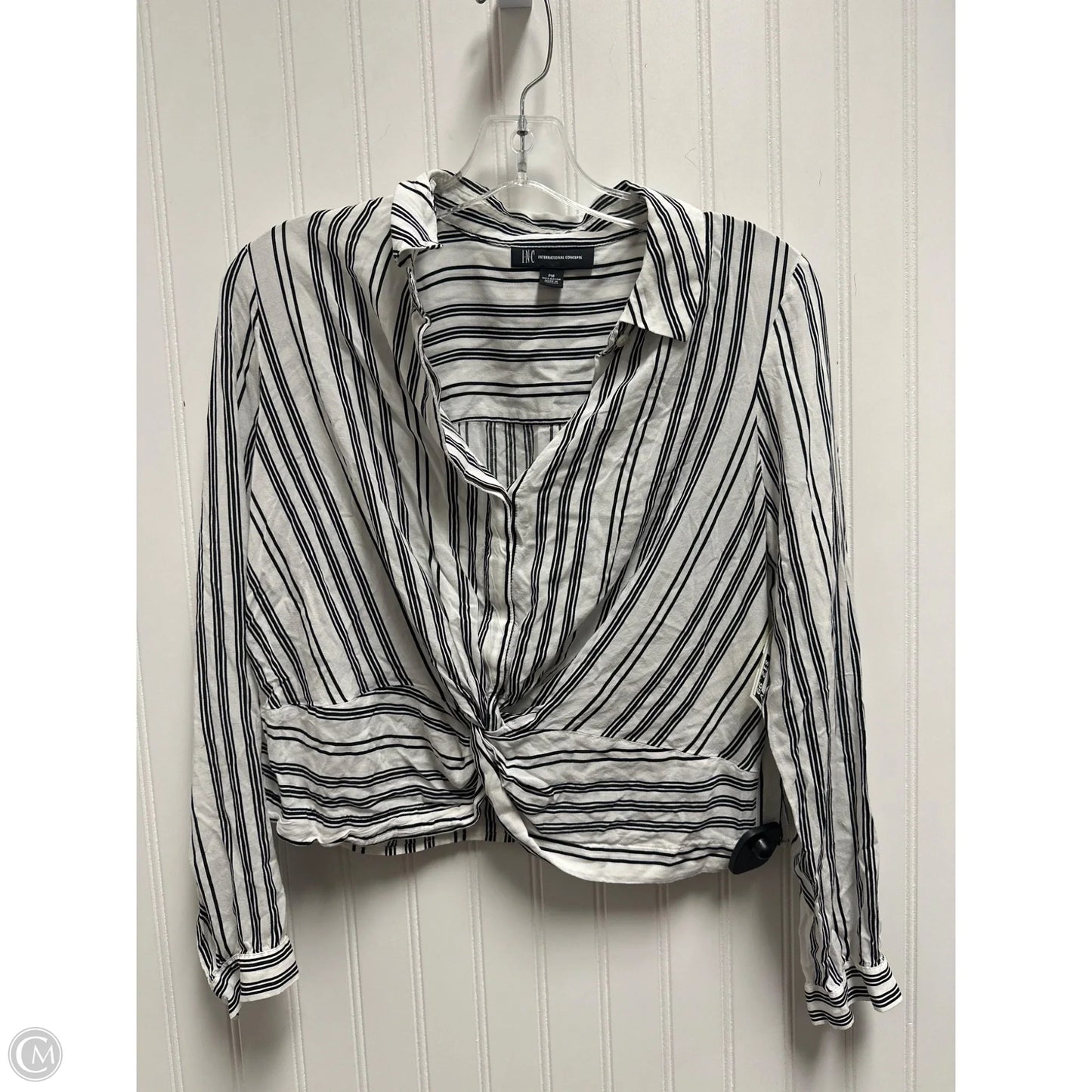Top Long Sleeve By Inc In Black & White, Size: Mp