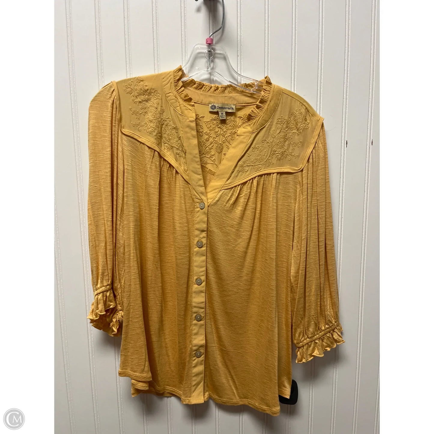 Top 3/4 Sleeve By Democracy In Yellow, Size: M