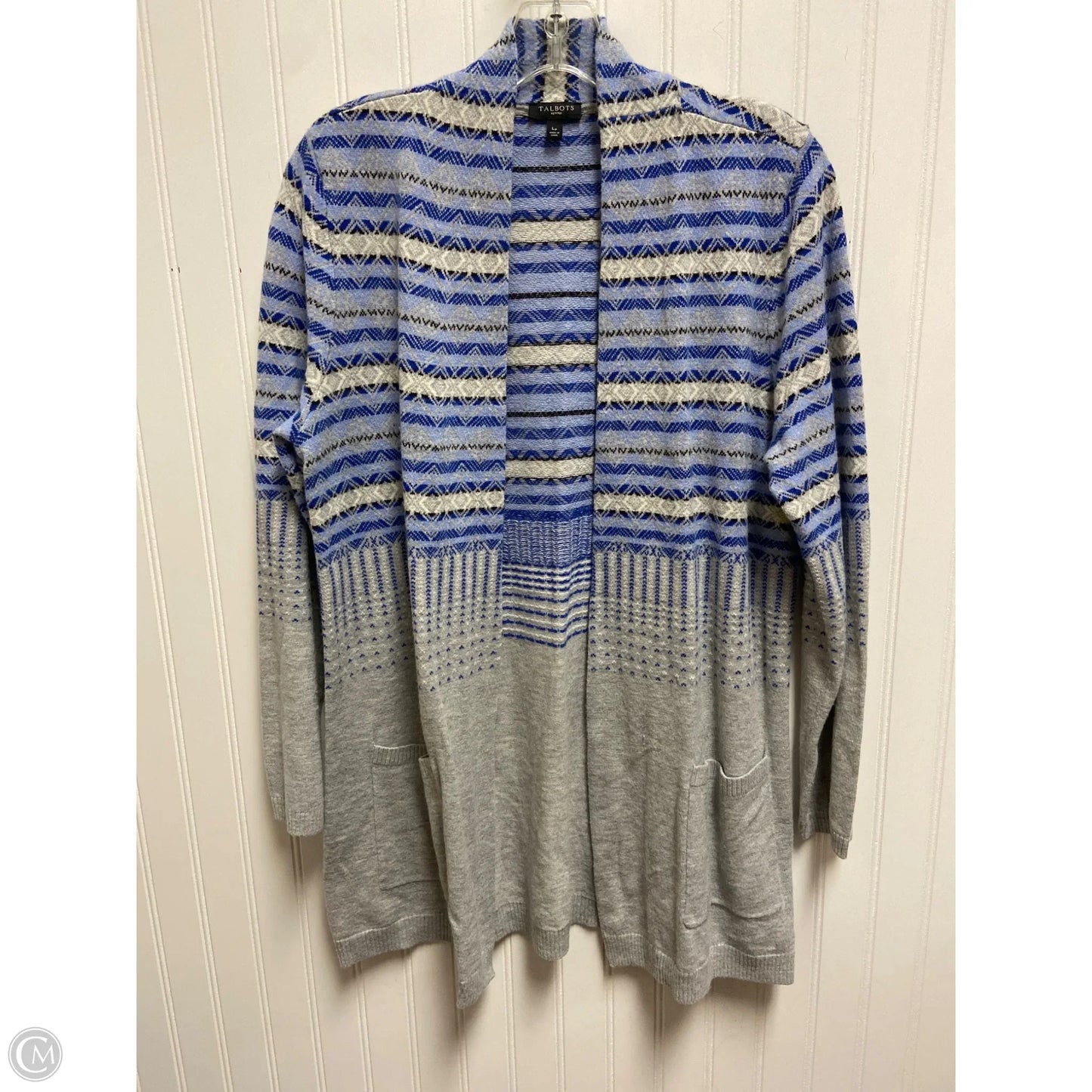 Sweater Cardigan By Talbots In Blue & Grey, Size: Lp