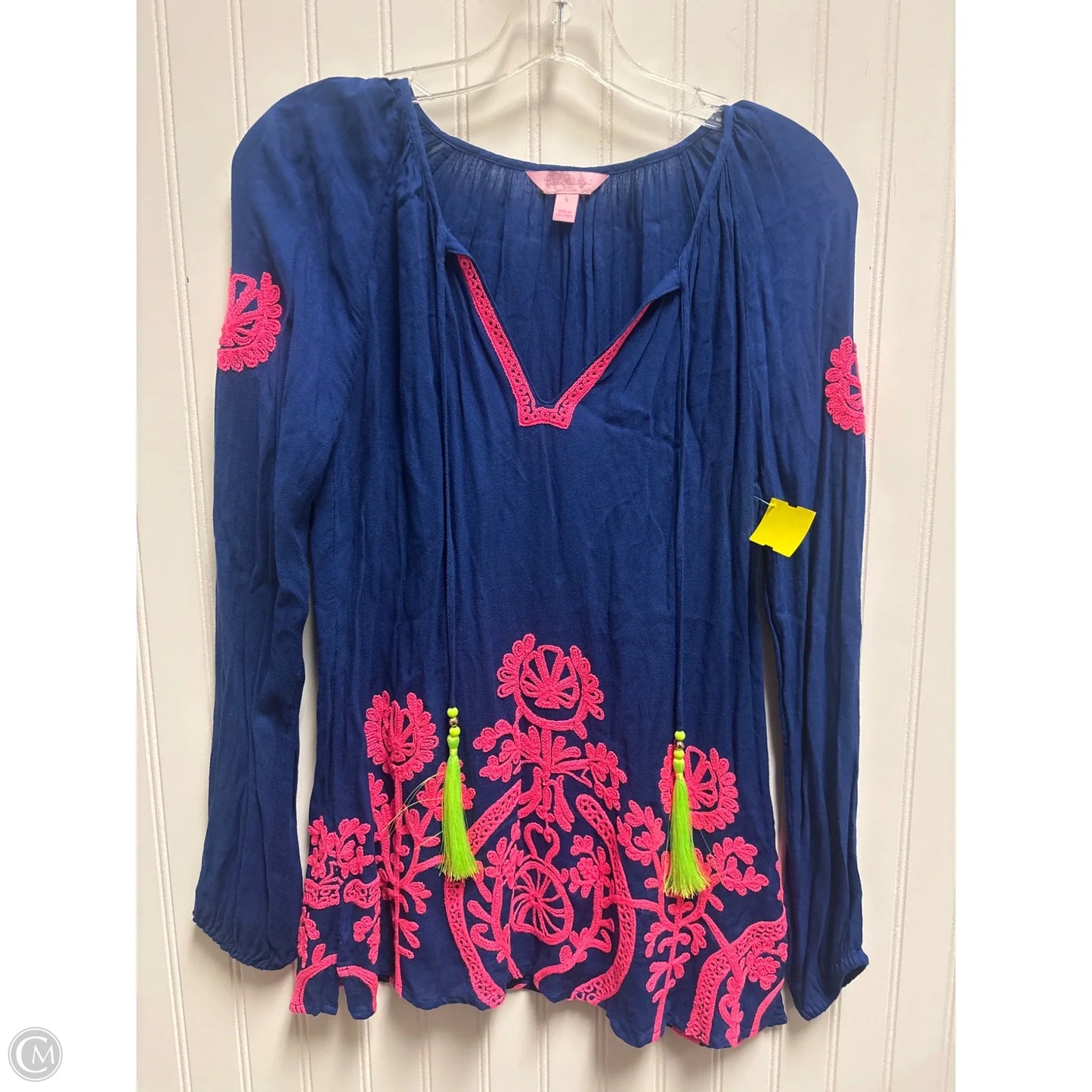 Top Long Sleeve Designer By Lilly Pulitzer In Blue & Pink, Size: S
