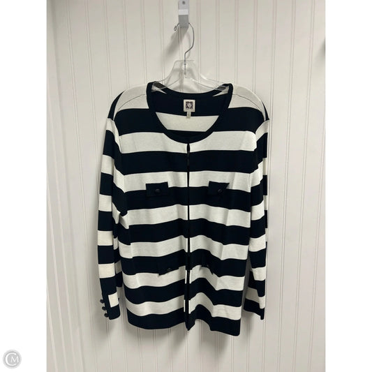 Sweater Cardigan By Anne Klein In Black & White, Size: Xl