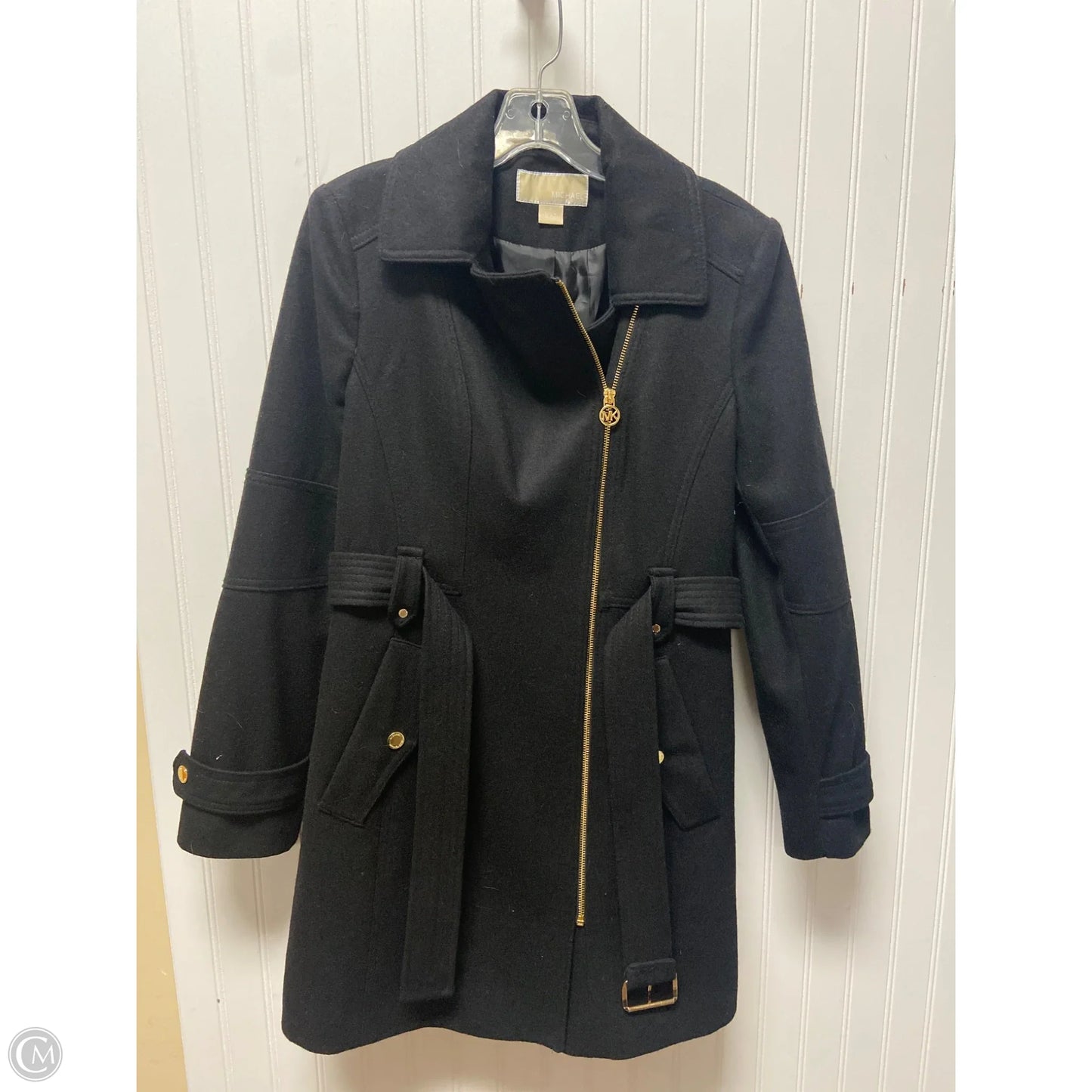 Coat Wool By Michael By Michael Kors In Black & Gold, Size: S