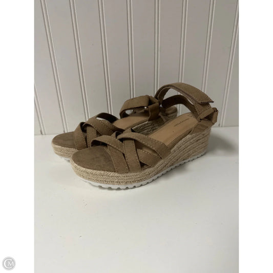 Sandals Heels Wedge By Time And Tru In Beige, Size: 6