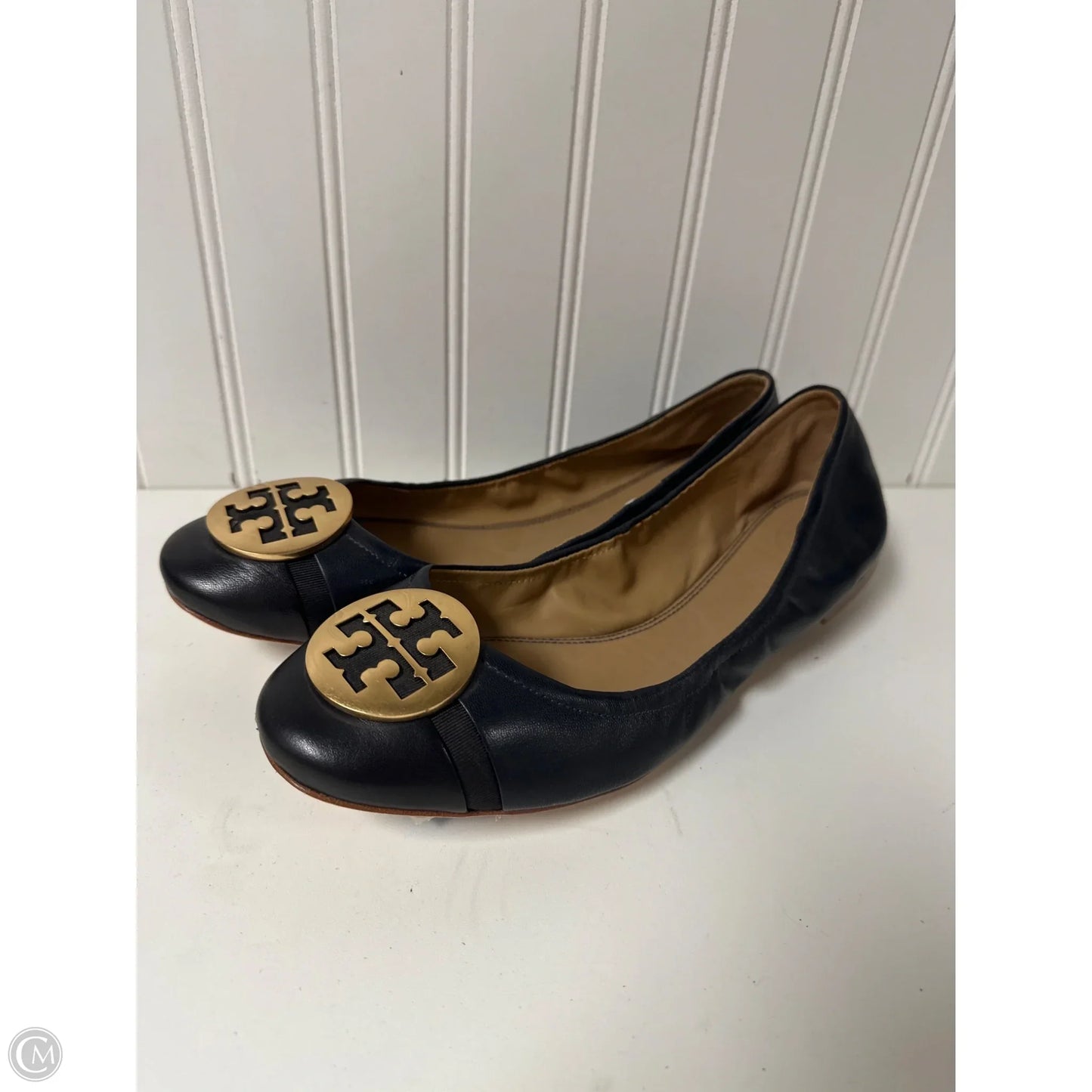 Shoes Designer By Tory Burch In Black & Gold, Size: 9