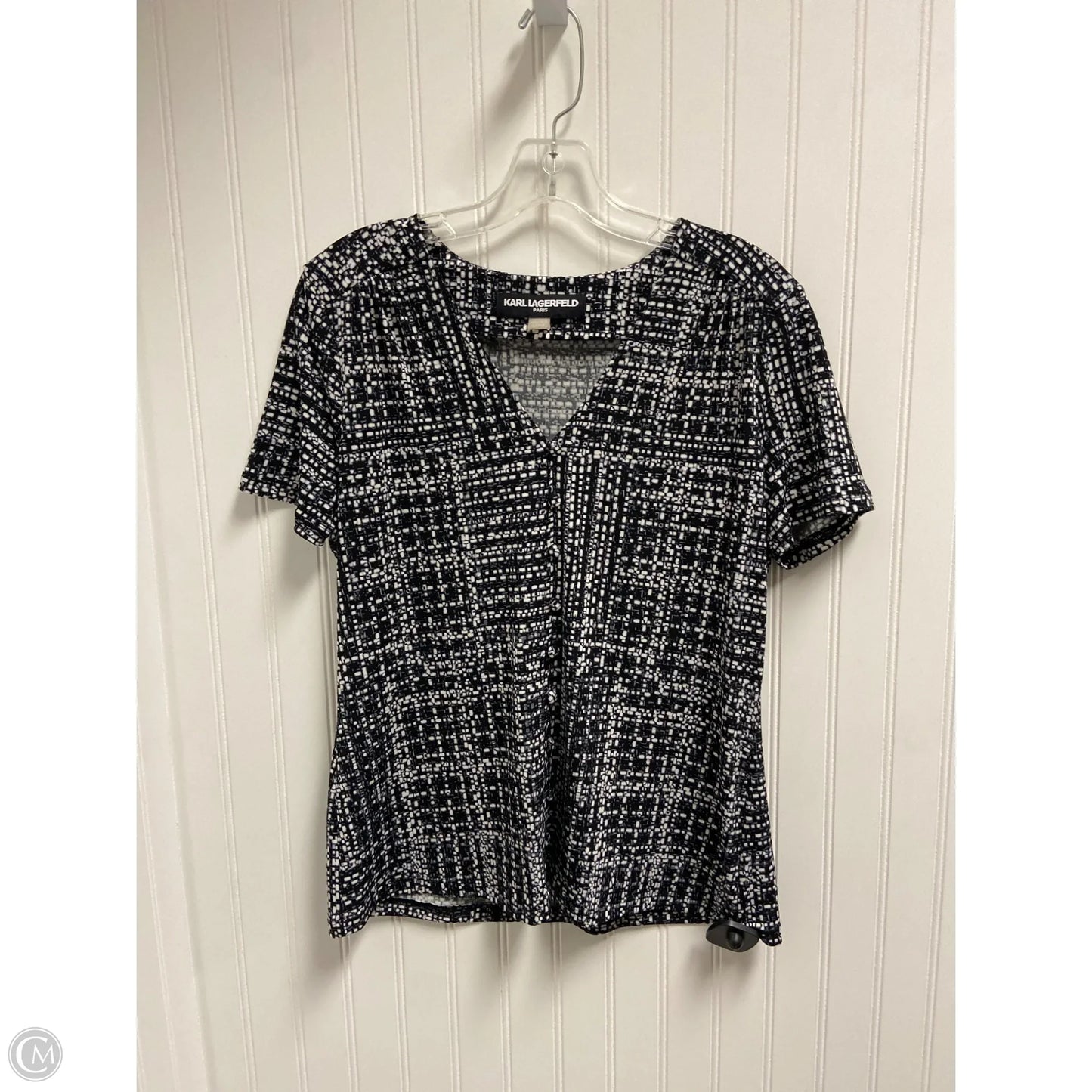 Top Short Sleeve Designer By Karl Lagerfeld In Black & White, Size: S