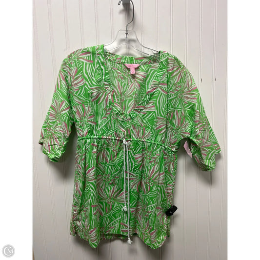 Top 3/4 Sleeve Designer By Lilly Pulitzer In Green & Pink, Size: S