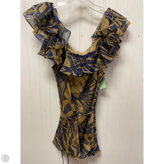 Top Short Sleeve By Lauren By Ralph Lauren In Blue & Tan, Size: L