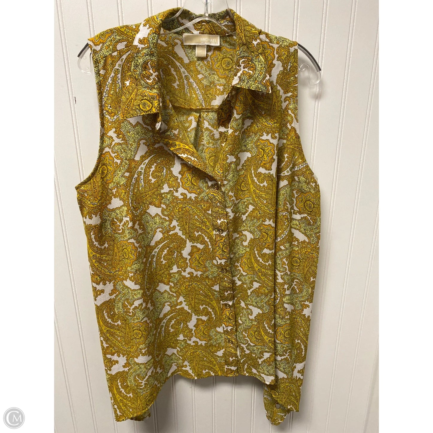 Top Sleeveless By Michael By Michael Kors In White & Yellow, Size: 1x