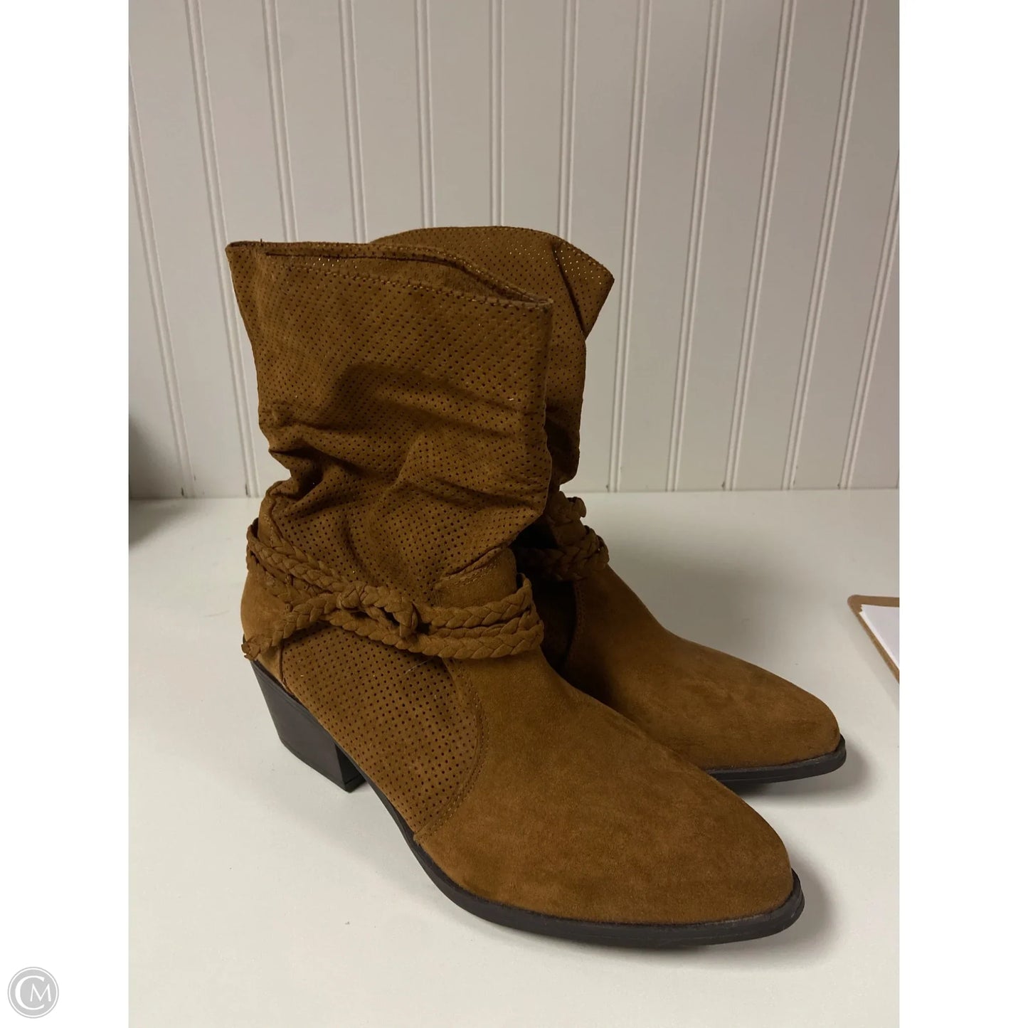 Boots Ankle Heels By Just Fab In Tan, Size: 8