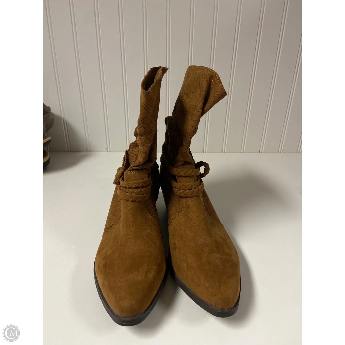 Boots Ankle Heels By Just Fab In Tan, Size: 8