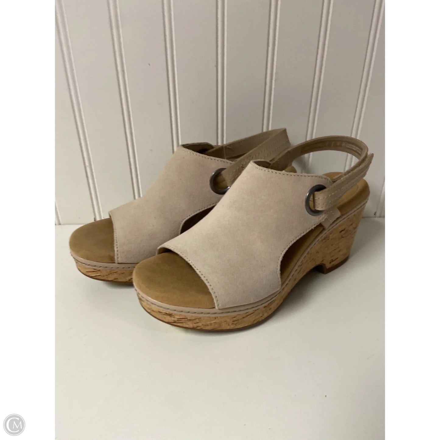 Sandals Heels Wedge By Clarks In Cream, Size: 8