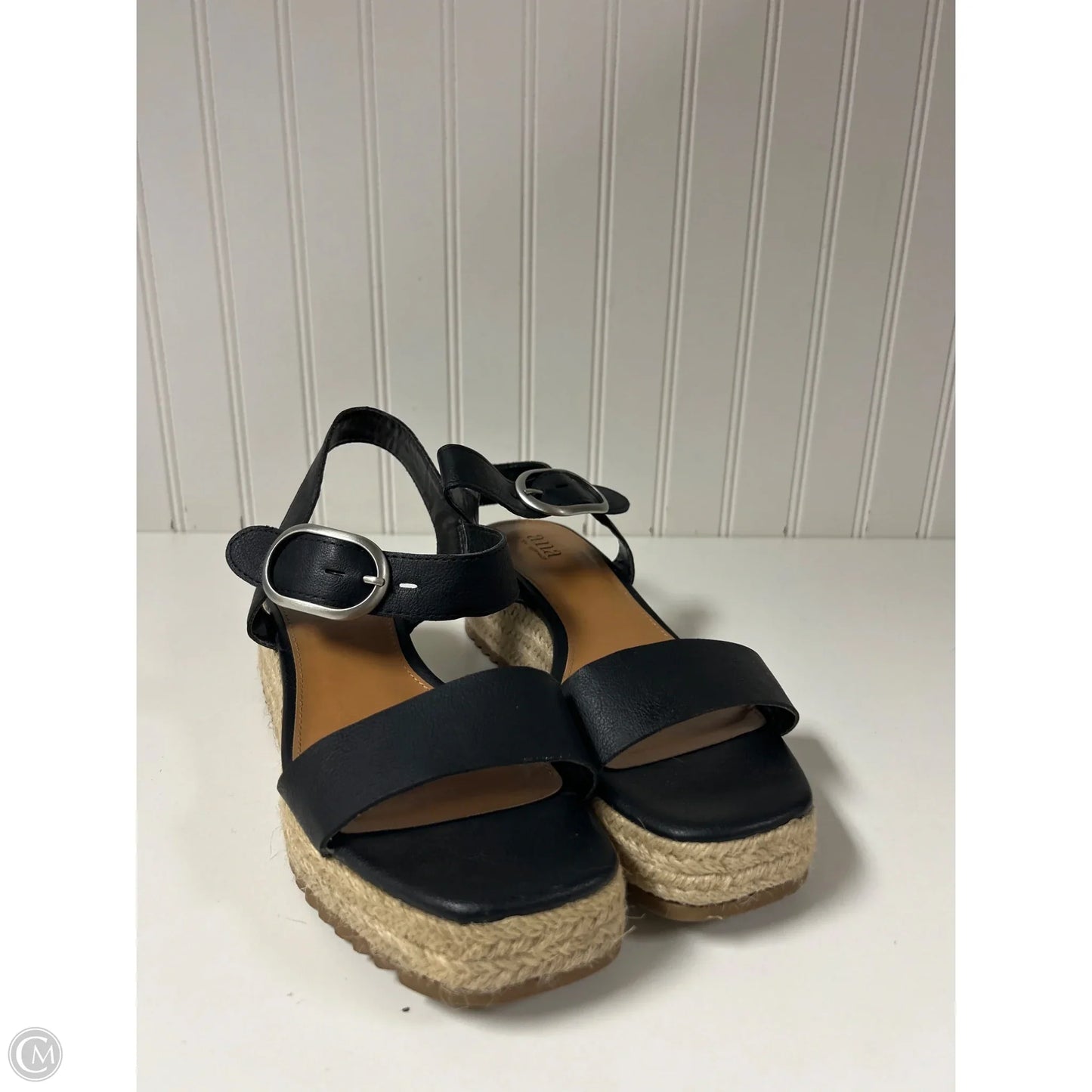 Sandals Heels Platform By Ana In Black & Tan, Size: 8.5