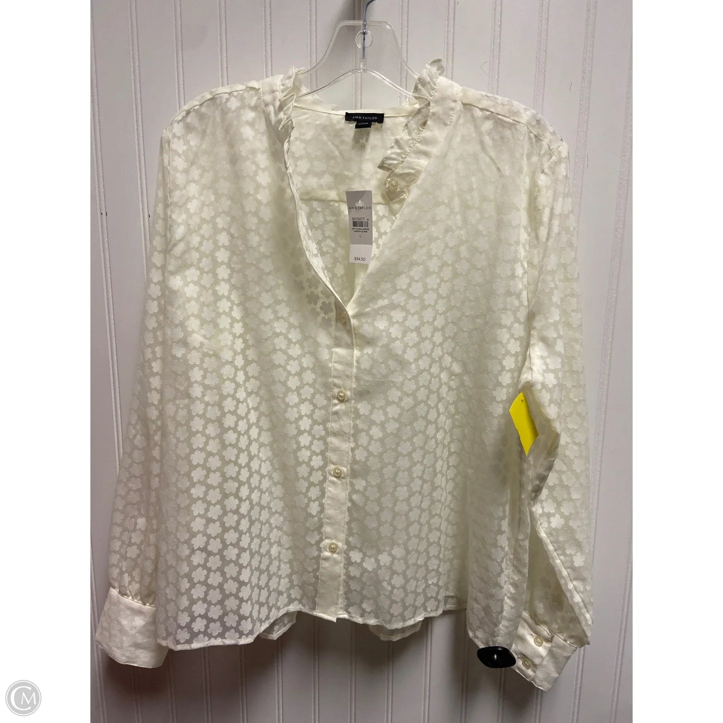 Top Long Sleeve By Ann Taylor In Cream, Size: L
