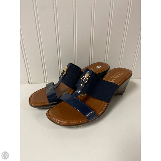 Sandals Heels Wedge By Italian Shoemakers In Blue & Brown, Size: 9