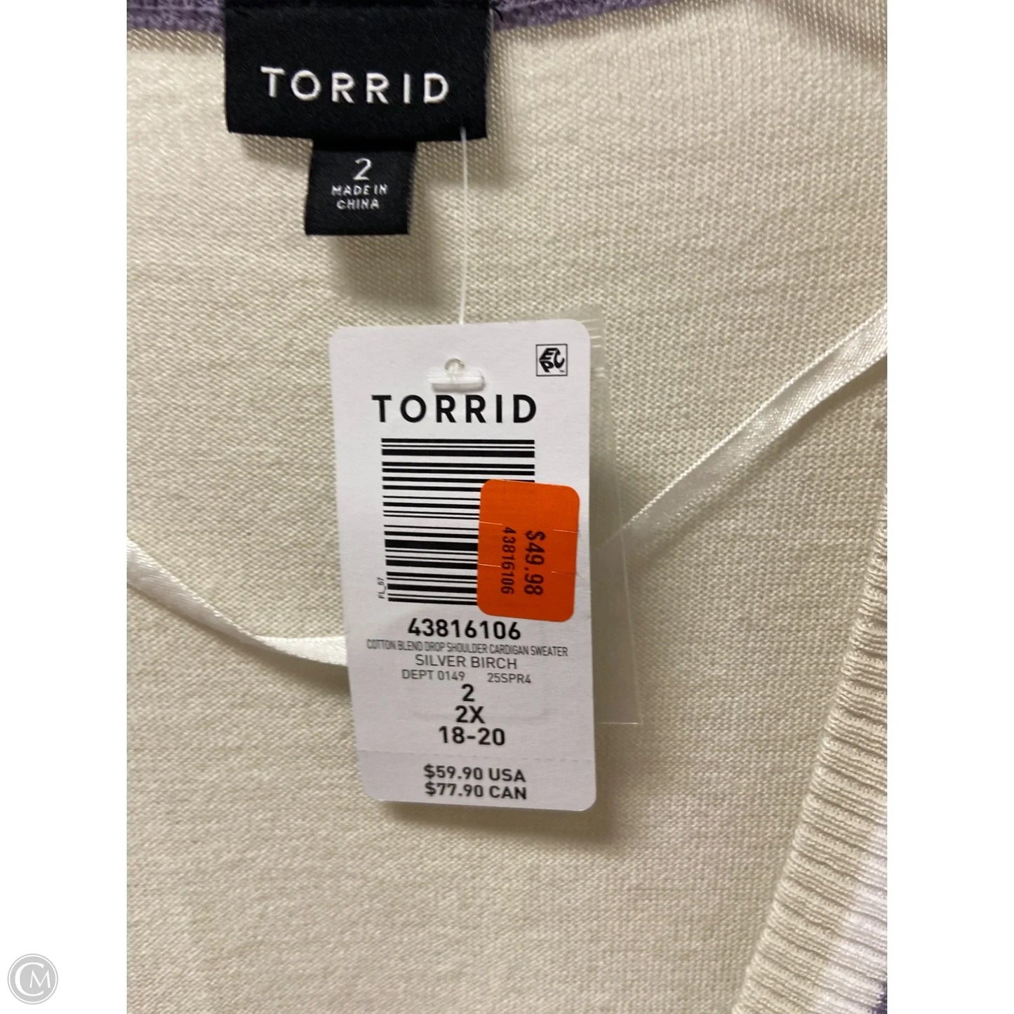 Sweater By Torrid In Cream & Purple, Size: 2x