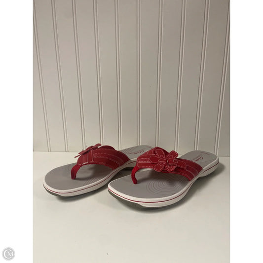 Sandals Flip Flops By Clarks In Grey & Red, Size: 9
